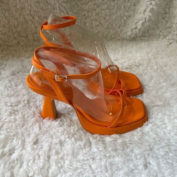 Lemonade Cicely Orange platform square toe strap ankle strap sandals size 10 - Picture 7 of 10